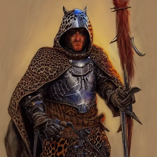 Image similar to Hooded leopard Knight as a fantasy D&D character, portrait art by Donato Giancola and James Gurney, digital art, trending on artstation