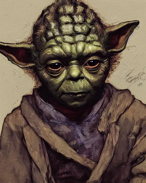 Image similar to portrait of yoda by greg rutkowski in the style of egon schiele