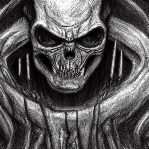 Prompt: a pencil sketch of a doom lord in hell, 4k, high detail, high-resolution photograph, professional photography, ultra-detail, sketch, drawing