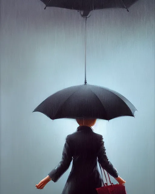 Image similar to A ultradetailed beautiful portrait panting of a stylish girl with an umbrella, rainy day, Oil painting, by Ilya Kuvshinov, Greg Rutkowski and Makoto Shinkai