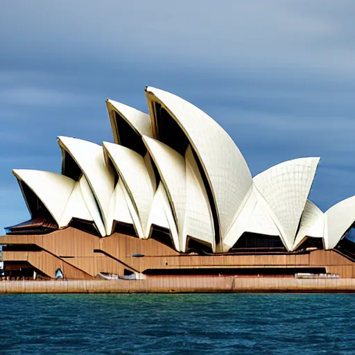 Image similar to sydney opera house as a sailboat with 1 5 different sails and huge stacks of beautiful architecture coves as sails