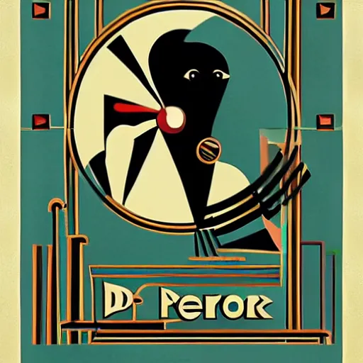 Image similar to dork person in art deco style, poster