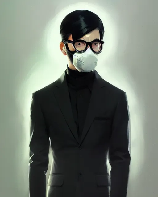 Image similar to a ultradetailed beautiful panting of a stylish man wearing black medical mask, by ilya kuvshinov, greg rutkowski and makoto shinkai, trending on artstation