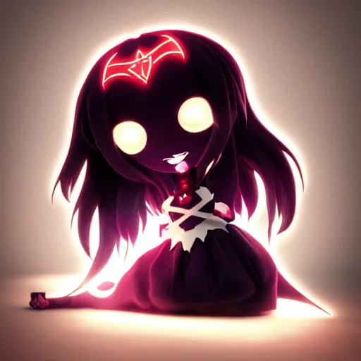 Image similar to cute fumo plush of a superheroine girl, magical girl, gothic maiden anime girl, glowing writing glyphs, velvet, black and white, vray