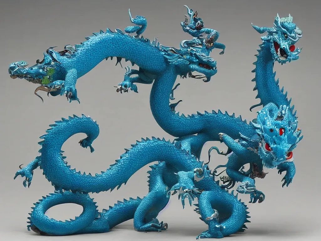 Prompt: A Doraemon Dorami Fractal Dragon statue, by Takashi Murikami