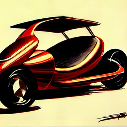 Prompt: concept art of a car with a sidecar, painted by syd mead, high quality