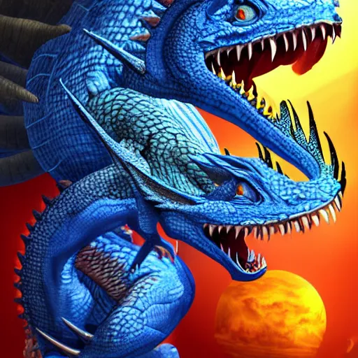 Image similar to Gigantic blue scaled dragon devouring an earth like planet while flying in space, sun system, behemoth, lizard, crocodile, digital art, by Carles Dalmau