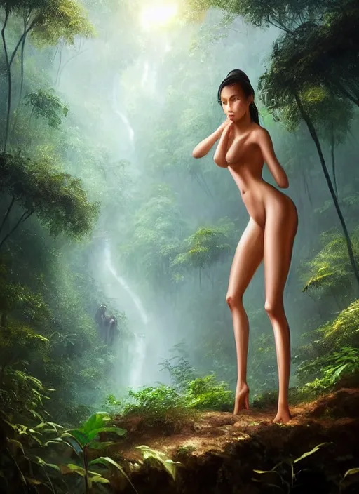 Prompt: elegant full body beautiful mulatto caught by a predatory plant venus flycatcher in jungle, gorgeous, intricate, elegant, volumetric lighting, scenery, digital painting, highly detailed, artstation, sharp focus, illustration, concept art, ruan jia, steve mccurry, ultra detailed painting at 16K resolution and epic visuals. epically surreally beautiful image, amazing effect, image looks crazily crisp as far as it's visual fidelity goes, absolutely outstanding, vivid clarity. ultra. iridescent, mind-breaking, mega-beautiful pencil shadowing. beautiful face, Ultra High Definition, process twice.