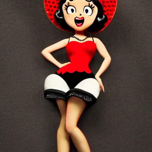 Image similar to betty boop, animated cartoon character created by max fleischer, grim natwick. highly detailed and intricate, soft box lighting, hdr 8 k