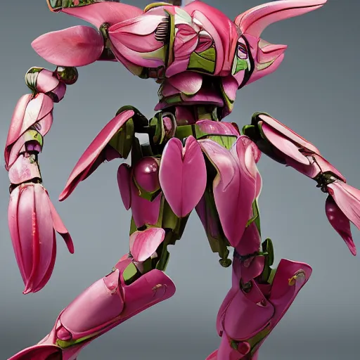 Image similar to futuristic nymphaea mecha waterlily upper body, beefy arms, flower claws, sepals forming helmet, floral details, nymphaea, 8 k hd resolution, barbatos gundam with floral inlay, bandai box art, star wars, makoto kobayashi, frank gehry, raymond swanland