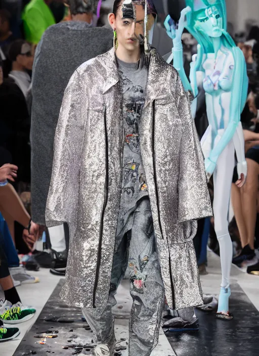 Image similar to hyperrealistic and heavy detailed balenciaga runway show of rick and morty , Leica SL2 50mm, vivid color, high quality, high textured, real life