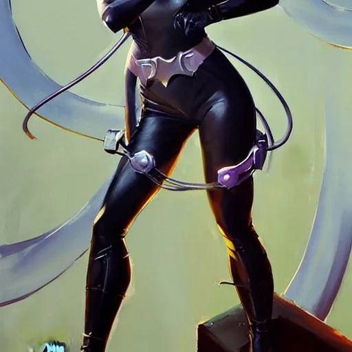 Prompt: Greg Manchess portrait painting of Catwoman as Overwatch character, medium shot, asymmetrical, profile picture, Organic Painting, sunny day, Matte Painting, bold shapes, hard edges, street art, trending on artstation, by Huang Guangjian and Gil Elvgren and Sachin Teng