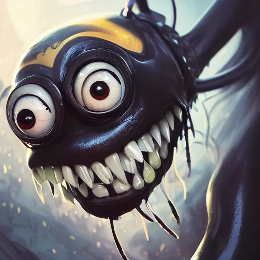 Image similar to minion Venom , made by Stanley Artgerm Lau, WLOP, Rossdraws, ArtStation, CGSociety, concept art, cgsociety, octane render, trending on artstation, artstationHD, artstationHQ, unreal engine, 4k, 8k,