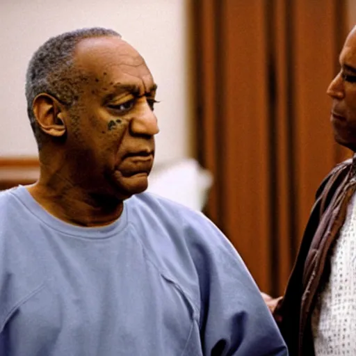 Image similar to bill cosby and oj simpson in a prison cell together, award winning, 8k