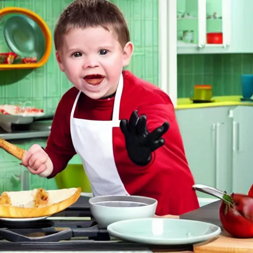 Prompt: a cooking show with kazoo kid