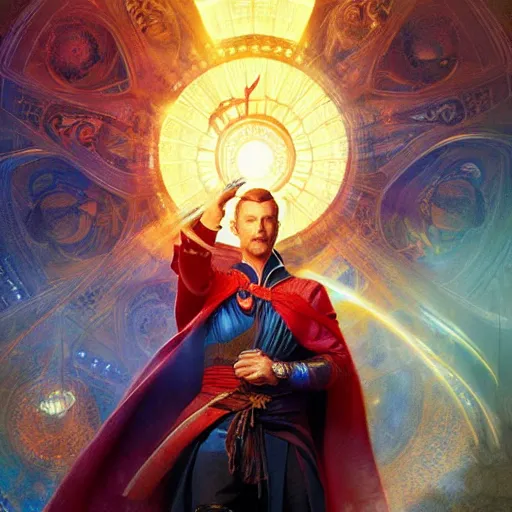 Image similar to joe biden as doctor strange, radiant light, caustics, heroic, bright iridescent light, by gaston bussiere, bayard wu, greg rutkowski, maxim verehin