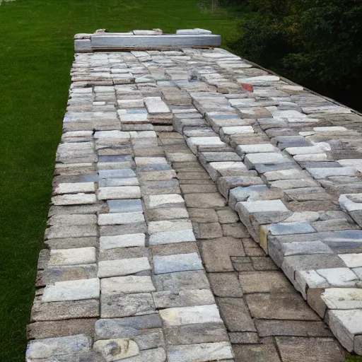 Prompt: many horizontal slabs of stone.