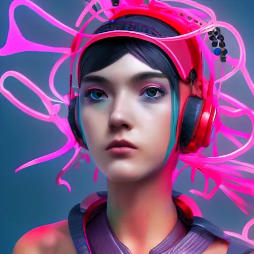 Image similar to a digital painting of a girl with a fish on her head, cyberpunk art by kiyohara tama, cgsociety, funk art, seapunk, anime aesthetic, rendered in maya