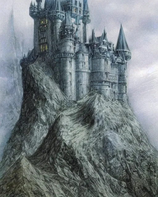 Prompt: beautiful concept art of a fantasy castle by alan lee