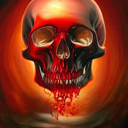 Prompt: turbulent transparent red liquid inside in a transparent skull, alayna lemmer