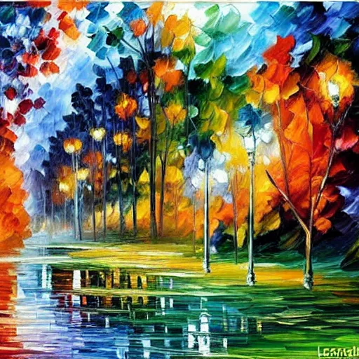 Image similar to A Landscape by Leonid Afremov and Claude Monet