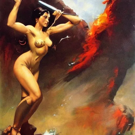 Prompt: realistic Painting by Frank frazetta