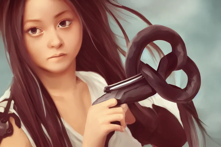 Image similar to cute girl holding karambit, portrait, digital art, realism, 8 k, anime,