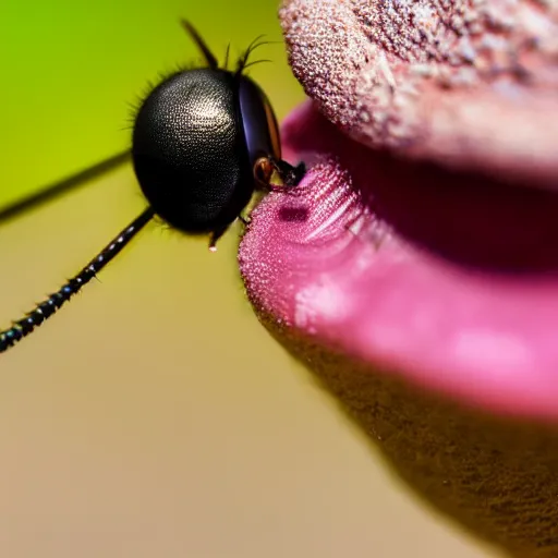 Image similar to a macro photograph of a fly sticking it's tongue out