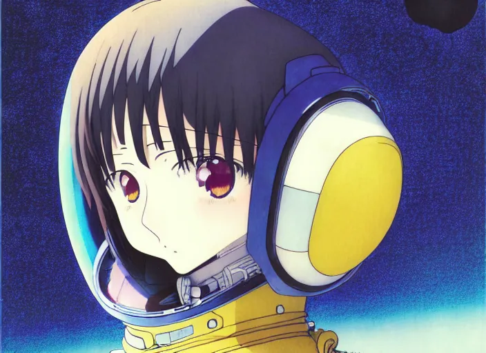 Prompt: anime portrait of a young astronaut girl, Kyoto animation,last exile, blue submarine no. 6, katsura masakazu,tsutomu nihei, gustav klimt,loish, murata range, kawaii, manga, bright colors,beautiful, 35mm lens,noir, vibrant, gradation, jean giraud, moebius, fantasy, rule of thirds fibonacci, intricate, matte print, smooth, Ilya Kuvshinov,((space nebula background))