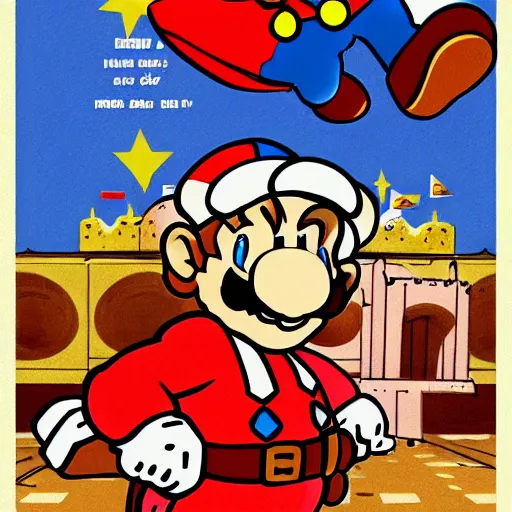 Image similar to super mario as a propaganda poster