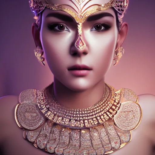 Image similar to portrait of wonderful princess of diamonds with fair skin, ornate, 8 k, gorgeous, intricate, detailed, glowing white accent lighting, dramatic lighting, octane render