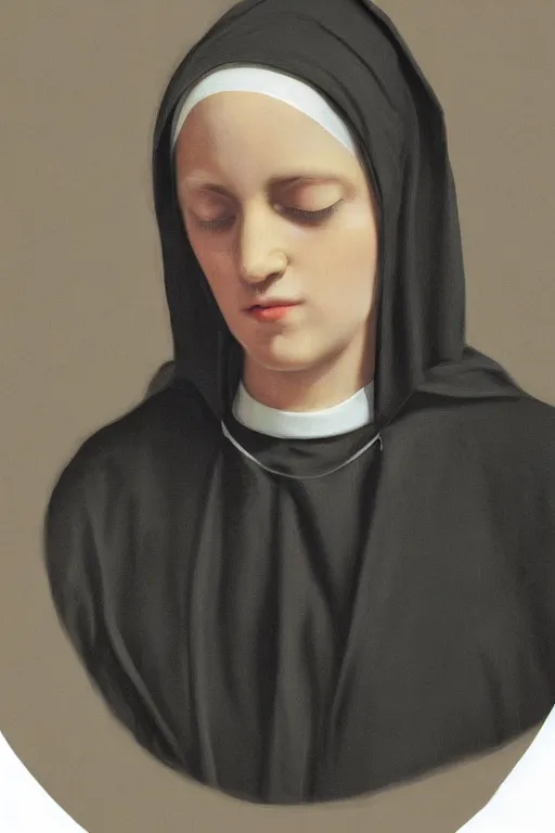 Prompt: hyperrealism extreme close-up portrait of group of young beautiful nun sleeping, wearing hyper detailed black clothes, dark background, in style of classicism