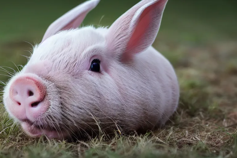 Image similar to a bunny pig!!! hybrid! hyper realistic!! realistic lighting!! wildlife photographer of the year!!! bold natural colors, national geographic, hd, wide angle, 8 k