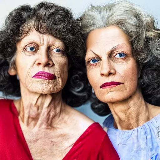 Prompt: stunning award winning hyperrealistic hdr 8 k highly detailed portrait photo of patty and selma as real humans