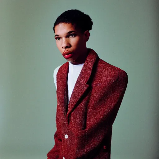 Image similar to realistic photoshoot for a new dior lookbook, color film photography, portrait of a beautiful model, in style of tyler mitchell, 35mm