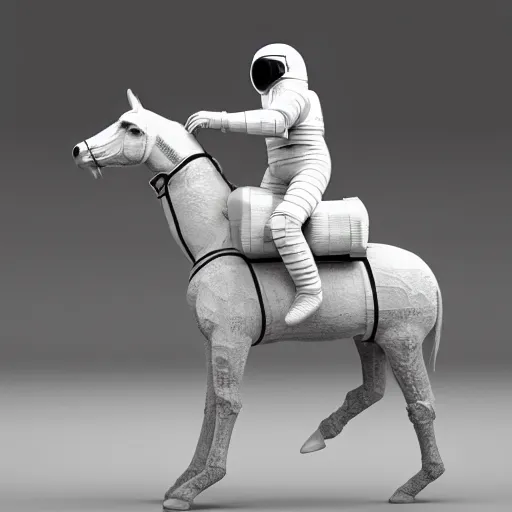 Prompt: an astronaut standing on the ground and a small trippy aggressive centaur standing on that poor human being standing on all fours astronaut, really trying to ride it, the horse is on his shoulders and grabbing them, the astronaut is holding the legs with his arms, minimalist style, 3 d render, isometry