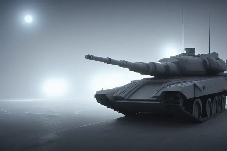 Prompt: futuristic battle tank, battle, fog, 8 k