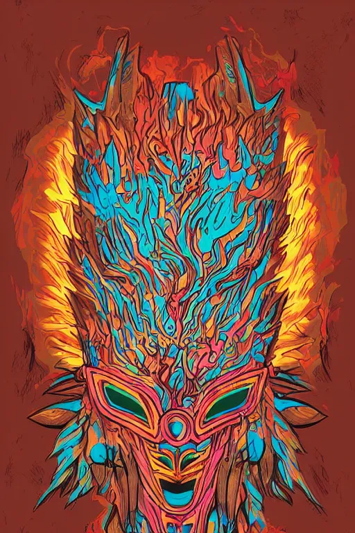 Image similar to animal mask totem roots flower tribal feather gemstone plant wood rock shaman vodoo video game vector cutout illustration vivid multicolor borderlands comics by josan gonzales and dan mumford radiating a glowing aura