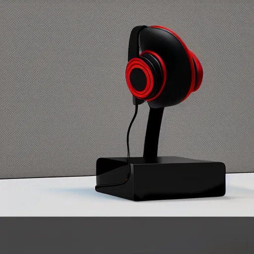 Prompt: headphone stand, futuristic, techno, cyberpunk, product design, 3 d render, 3 d concept, fun, swag