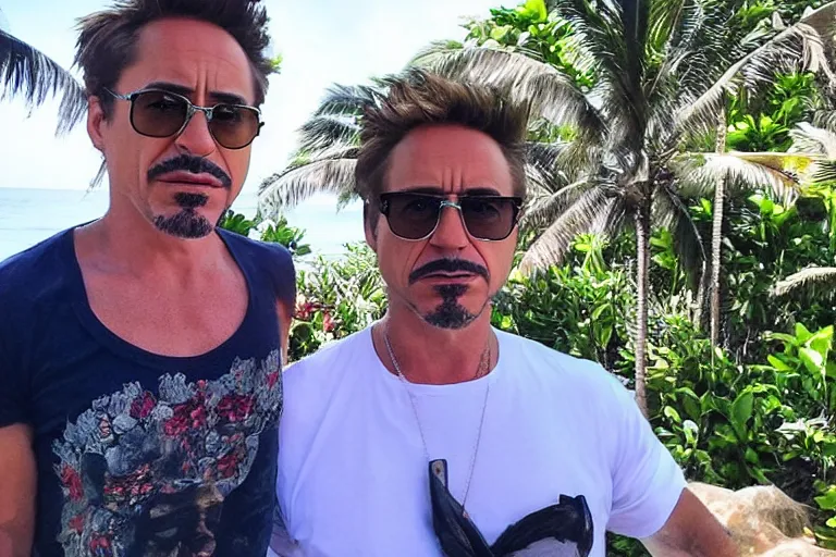 Image similar to a full portrait photo of robert downey jr holiday in bali, f / 2 2, 3 5 mm, 2 7 0 0 k, lighting, perfect faces, award winning photography.