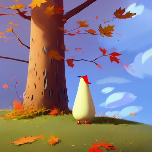 Prompt: goro fujita ilustration i am lying in the forest and i observe a bunch of tall autumn trees and in the center a large bird with its wings open with beautiful feathers that let through some light rays, painting by goro fujita, sharp focus, highly detailed, artstation