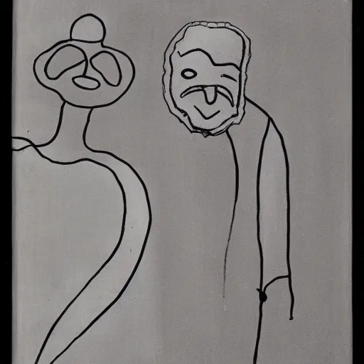 Image similar to paul klee painting of beard grandpa taking a photo to a baby girl