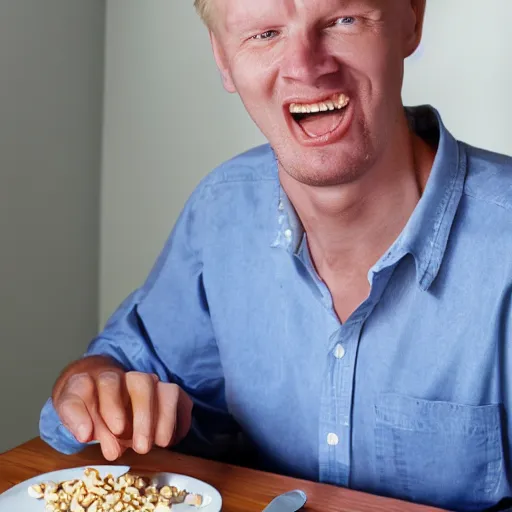 Prompt: promotional shot of erling haaland eating cereal,