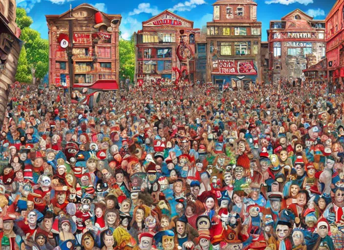 Image similar to where is waldo digital art, lowbrow, matte painting, 3 - d highly detailed, in the style of mark ryden,