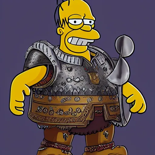 Portrait Of Homer Simpson Wearing Armor Dark Fantasy Stable