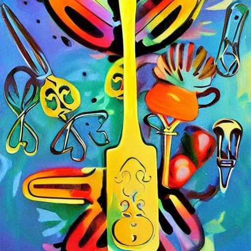 Image similar to retro 7 0 ’ s art painting of the king of spoons