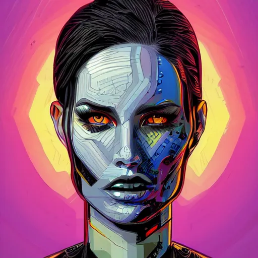 Image similar to a portrait of a female android, by Dan Mumford and Sandra Chevrier