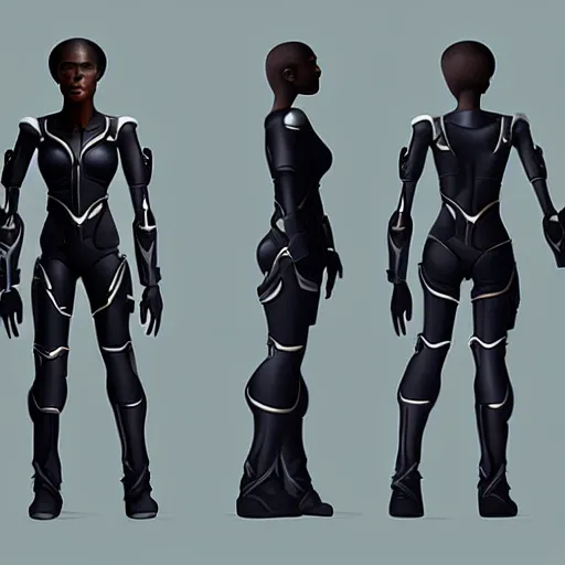 Prompt: A teen black cyborg, weta digital character model sheet turnaround, studio, trending in Artstation, official media, 4K HD, by Bill Presing