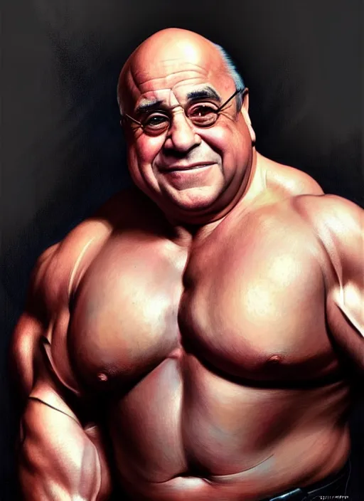Prompt: portrait of danny devito with synthol muscles, d & d, muscular! fantasy, intricate, elegant, highly detailed, digital painting, artstation, concept art, smooth, sharp focus, illustration, art by artgerm and greg rutkowski and alphonse mucha