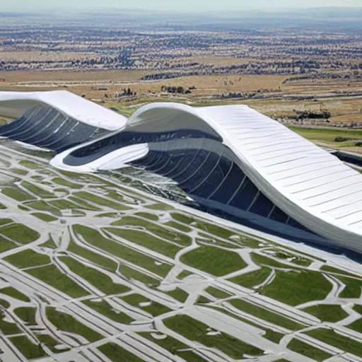 Image similar to Denver International Airport if it were designed by Zaha Hadid